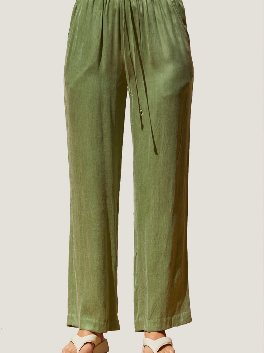 Crescent Olive Green Wide-Leg Drawstring Pants